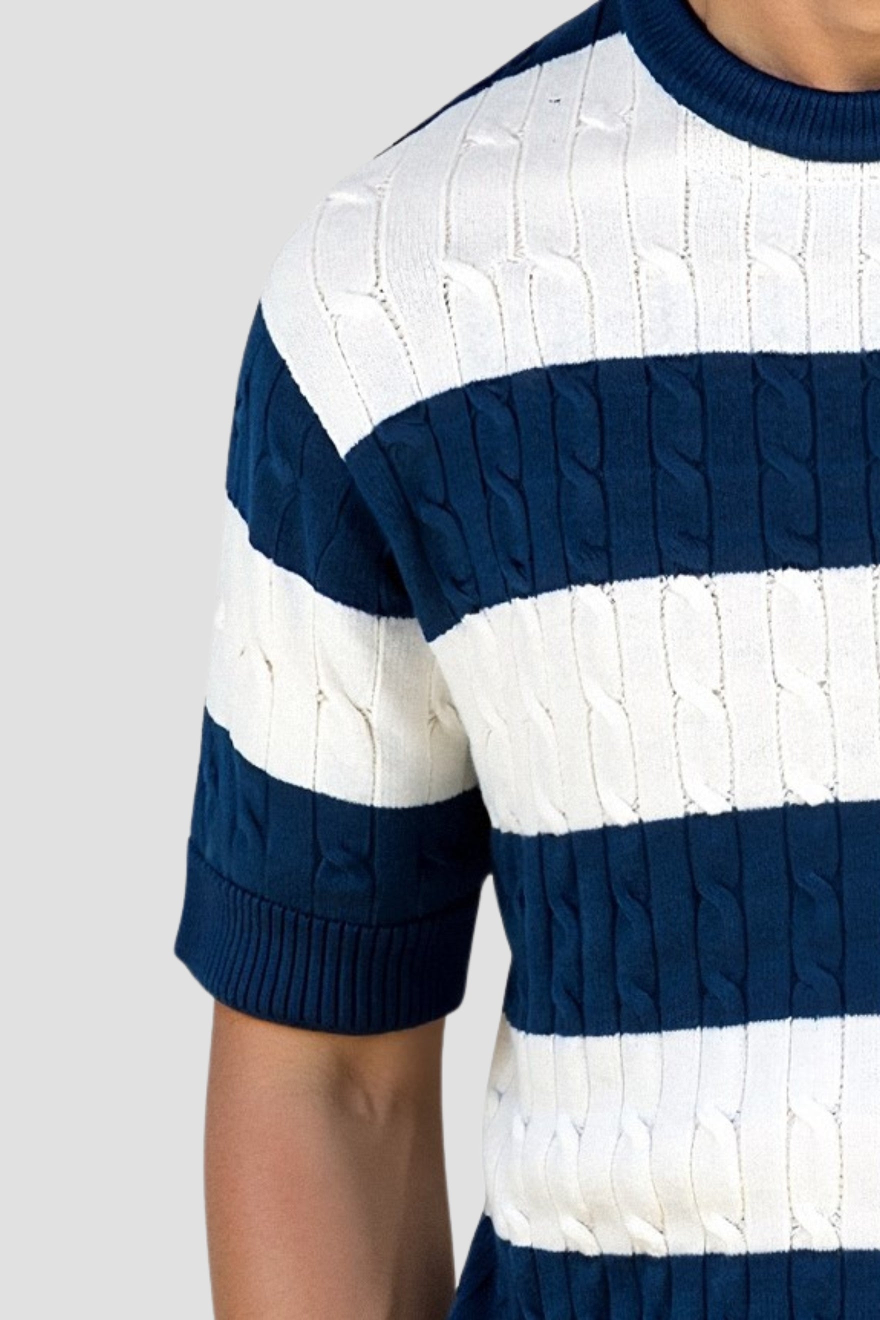 NOBA Crew Neck Cable Knit Striped T-Shirt