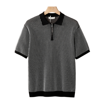 GEOMETRIC TEXTURED ZIPPER POLO